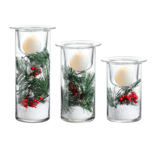 Glass Christmas Lantern Holiday Hurricane Style Candle Holder With Flameless Flicker Candle 11 Tall